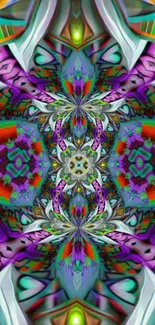 Vibrant kaleidoscope psychedelic art wallpaper with colorful patterns.