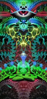 Vibrant psychedelic art wallpaper with surreal meditation imagery.