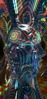 Psychedelic mirror illusion artwork with surreal patterns.