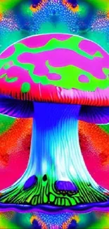 Vibrant psychedelic mushroom art wallpaper with bold colorful patterns.