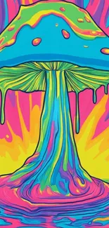 Psychedelic mushroom art with vibrant colors and fluid patterns.