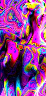 Psychedelic neon wallpaper with abstract swirls.