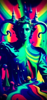 Vibrant neon abstract surreal art wallpaper with fantasy elements.