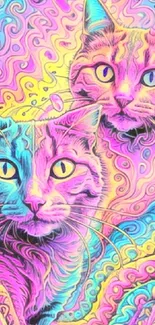 Psychedelic neon cat art with vibrant colors.