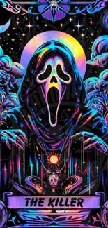 Psychedelic ghost in vibrant colors with cosmic background.