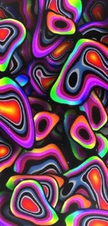 Psychedelic neon pattern mobile wallpaper with vibrant colors.