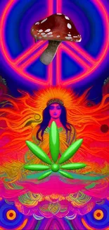 Psychedelic art with peace sign and vibrant colors.