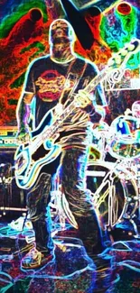 Psychedelic neon rock musician wallpaper.