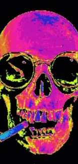 Neon psychedelic skull artwork for mobile wallpaper.