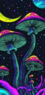 Psychedelic mushrooms with cosmic background.