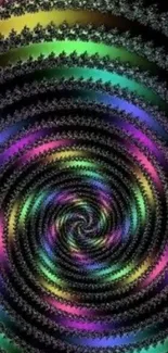 Vibrant psychedelic spiral fractal wallpaper with neon colors.