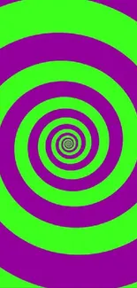 Psychedelic green and purple spiral wallpaper for mobile devices.