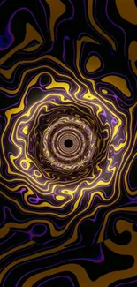 Vibrant psychedelic swirl wallpaper with yellow and purple abstract design.