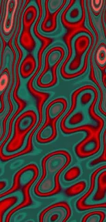 Psychedelic swirl pattern in red and green hues for mobile wallpaper.