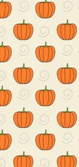 Festive mobile wallpaper with orange pumpkins and neutral background.