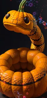 Pumpkin transformed into a coiled snake, creating unique art for wallpaper.