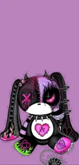 Purple Gothic bear with punk elements wallpaper.