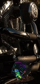 Punk-inspired motorcycle engine wallpaper with chrome details.