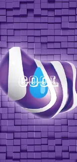 Purple 3D wallpaper with cube pattern and dynamic swirl design.