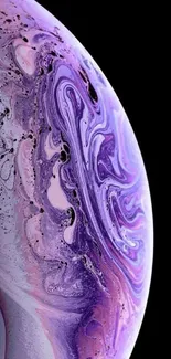 Abstract purple swirls on phone wallpaper with cosmic design.