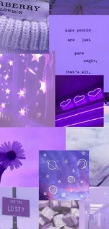 Vibrant purple aesthetic collage with dreamy elements.