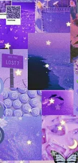 Purple aesthetic collage with stars and flowers.