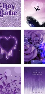 Purple themed aesthetic mobile wallpaper with varied artistic designs.