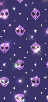 Purple alien-themed wallpaper with sparkling stars.