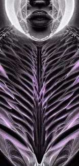 Abstract artwork with purple and black intricate design for mobile wallpaper.