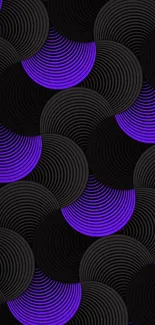 Mobile wallpaper with black and purple abstract concentric circles pattern.