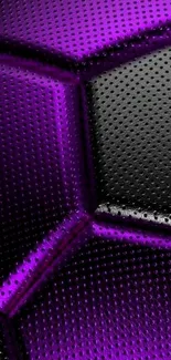 Purple and black geometric pattern wallpaper with a metallic texture.