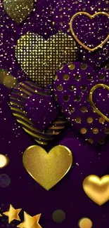 Elegant purple and gold hearts mobile wallpaper