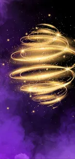 Gold spiral on a purple starry background.