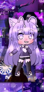 Purple anime character on aesthetic background.