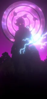 Anime silhouette with purple lightning in the background.