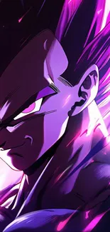 Purple anime warrior with dynamic energy in vibrant wallpaper design.