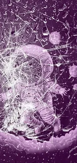 Purple astronaut with broken screen effect on a mobile wallpaper.