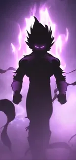 Silhouette of an anime figure with a glowing purple aura.