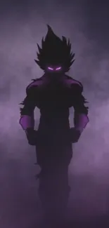 Silhouette of a mysterious figure with a purple aura on a dark background.