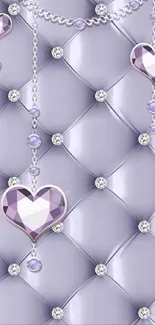 Purple wallpaper with heart gems and diamond accents.