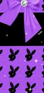 Purple bow and black bunny pattern wallpaper.