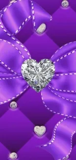 Elegant wallpaper with a purple bow and diamond heart design.