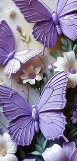 Purple butterflies with flowers wallpaper