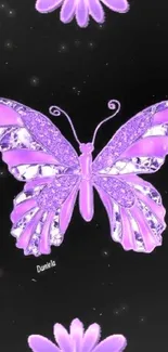 Purple glitter butterfly and floral design wallpaper.