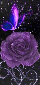 Purple butterfly and rose with sparkling details.