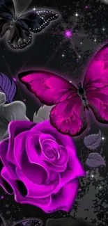 Purple butterfly and rose design wallpaper.