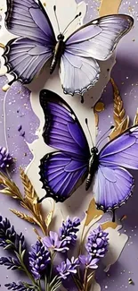 Purple butterflies and floral design wallpaper.