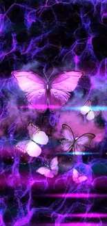 Purple butterflies with mystical patterns and vibrant colors in a dreamscape.