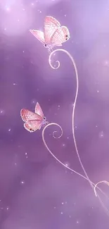 Two delicate butterflies on a purple backdrop, creating a serene and elegant wallpaper.