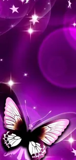 Purple butterfly with stars fantasy wallpaper.